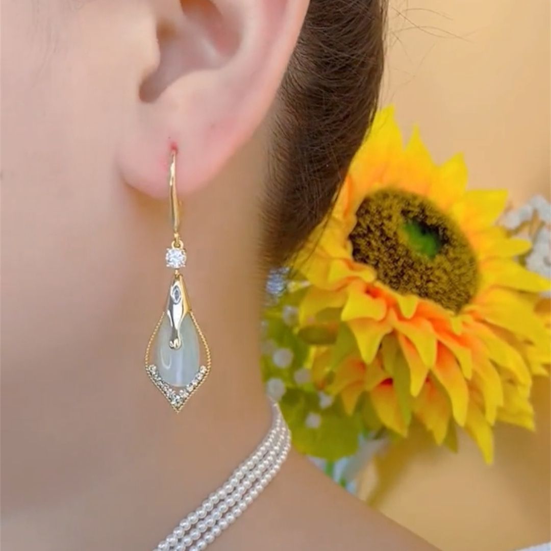 Women's Opal Water Drop Ear Hook Long Rings