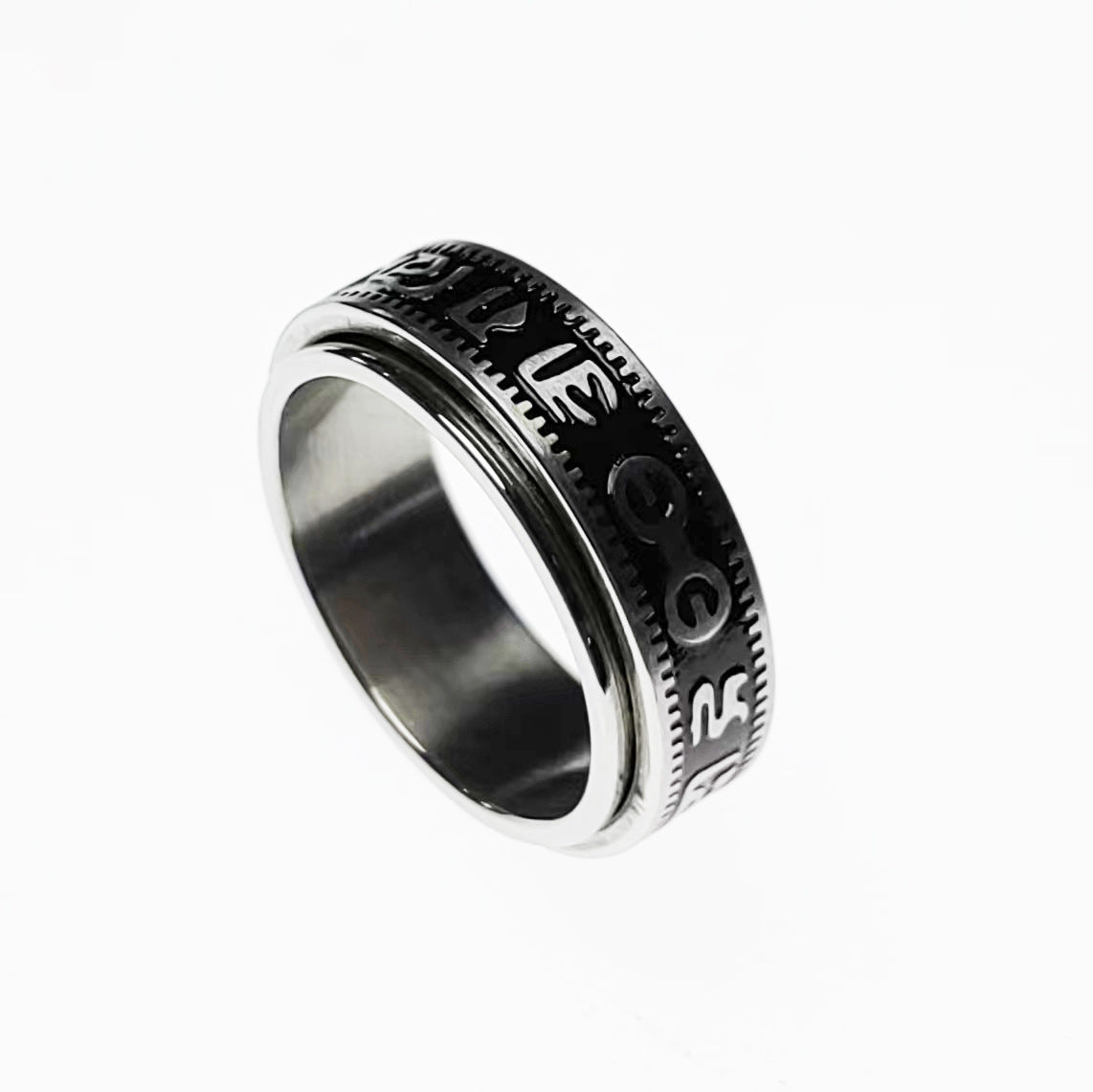Men's Steel Rotatable Vintage Six Word Mantra Rotating Ring