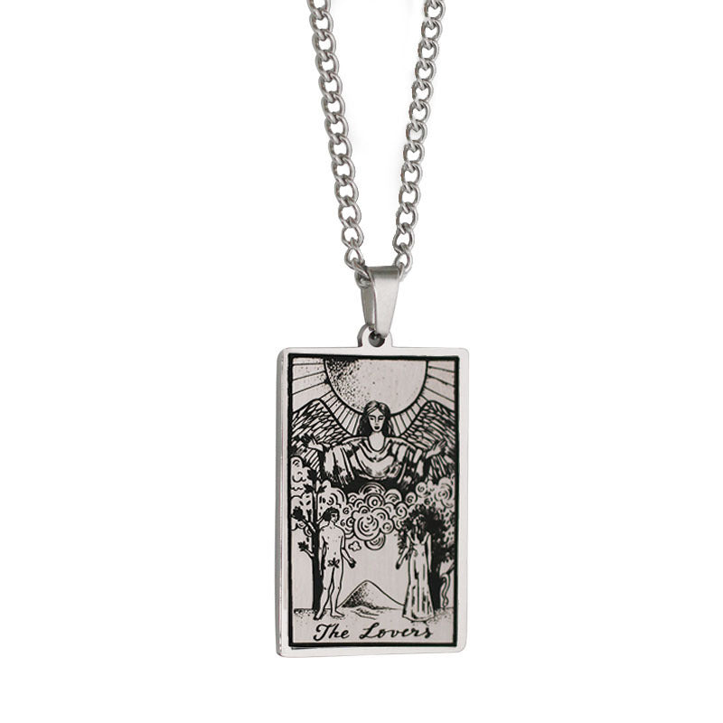 Zhang Tarot Titanium Steel Retro Rectangular Necklaces
