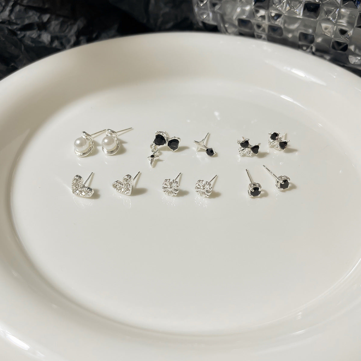 Heart Zircon Earings Set Cold Sweet Cool Style Earrings