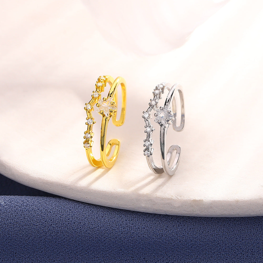 Diamond Pentagram Opening Female Fashionmonger Wave Index Rings
