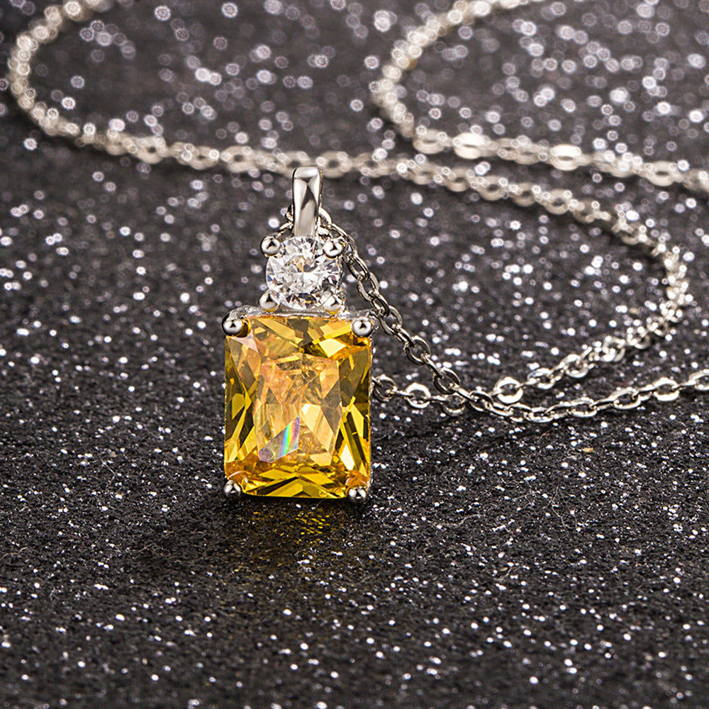 Women's Style Diamond Geometric Yellow Square Simple Korean Necklace