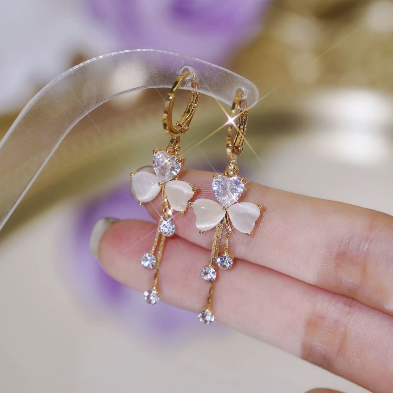 Luxury Clover Niche Design High-grade Tassel Ear Clip Rings
