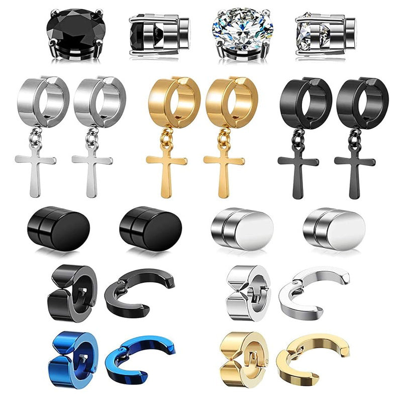 Stainless Steel Magnetic Zircon Cross Clip-on Rings