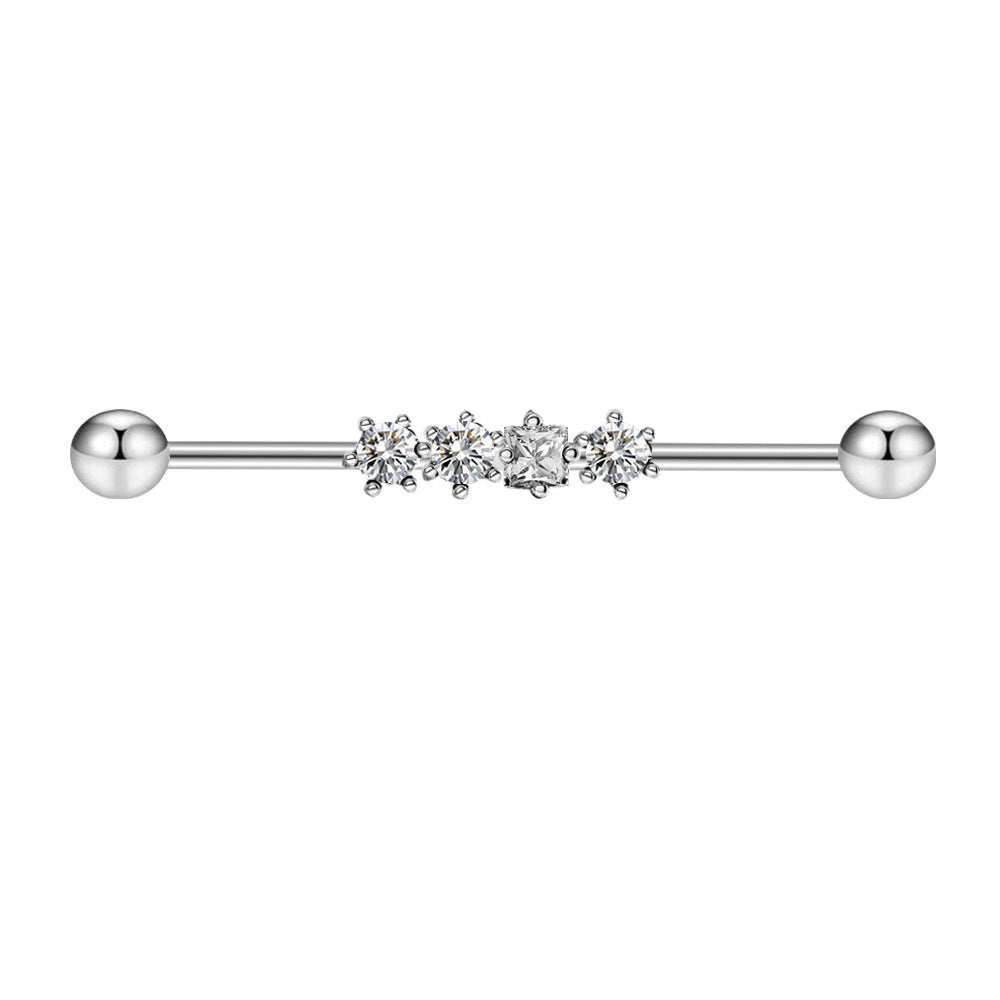 Industrial Barbell Ear External Thread Piercing Bridge Double Straight Rod Stud Earrings