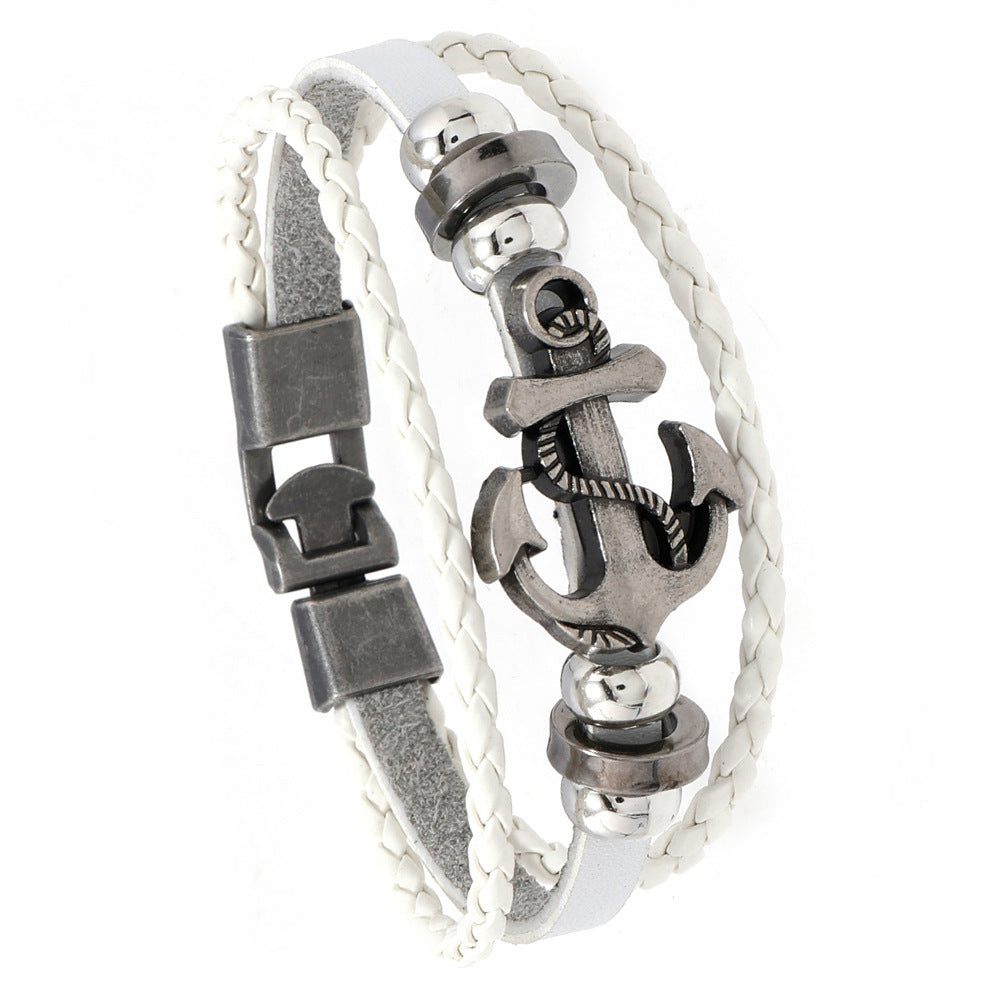 Jewelry Punk Leather Alloy Boat Anchor Bracelets