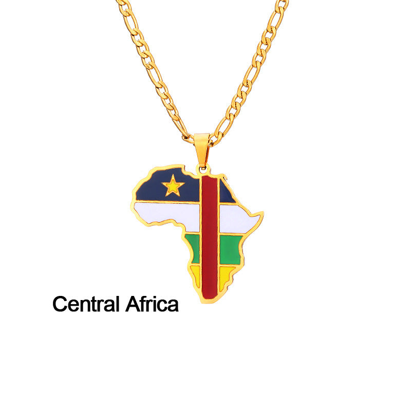 African Drip Oil Stainless Steel Map Geometric Necklace
