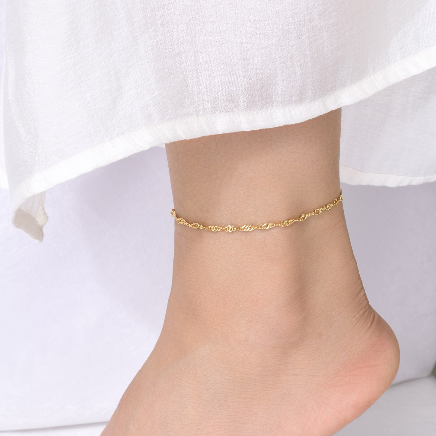 Women's Steel Water Ripple Gold Basic Style Chain Twin Bracelet