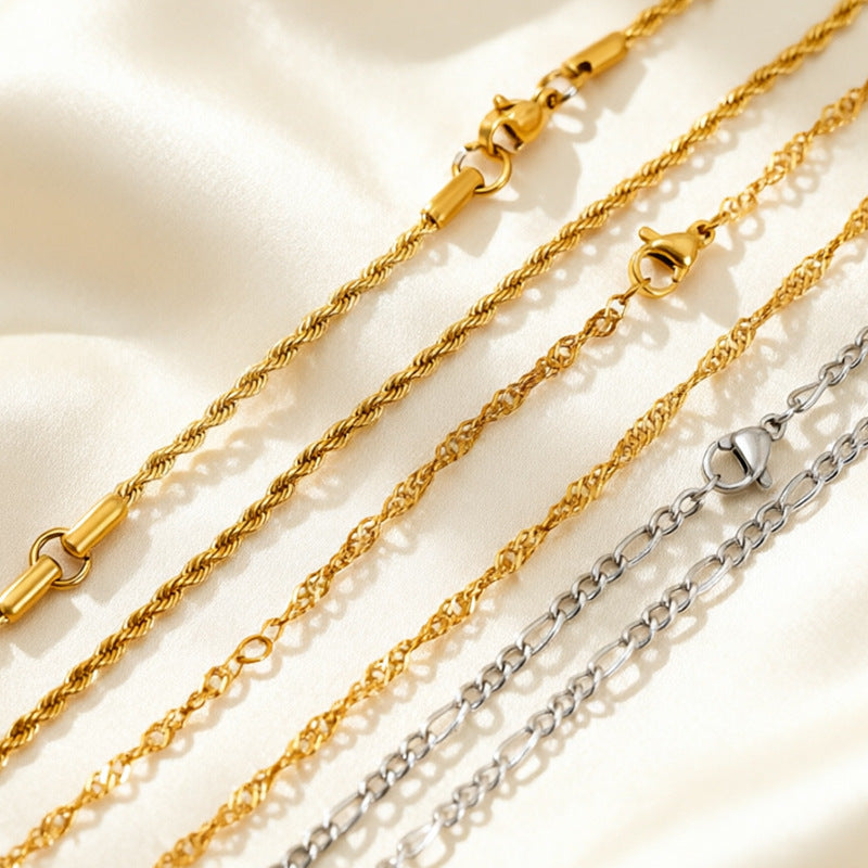 Stainless Steel Figaro Chain Hemp Flowers Water Necklace