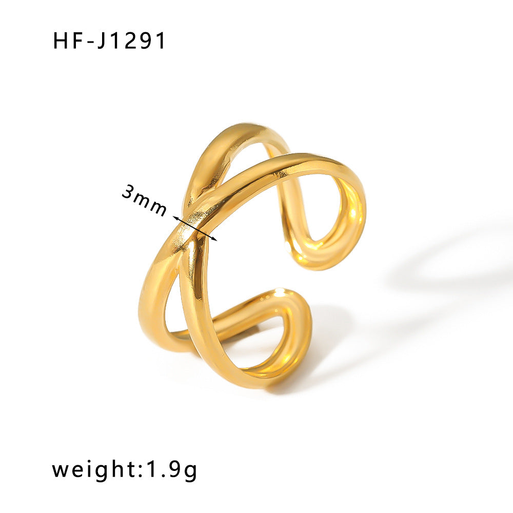 Minority Design Irregular Oil Pressure Gold Titanium Steel Open Female Rings