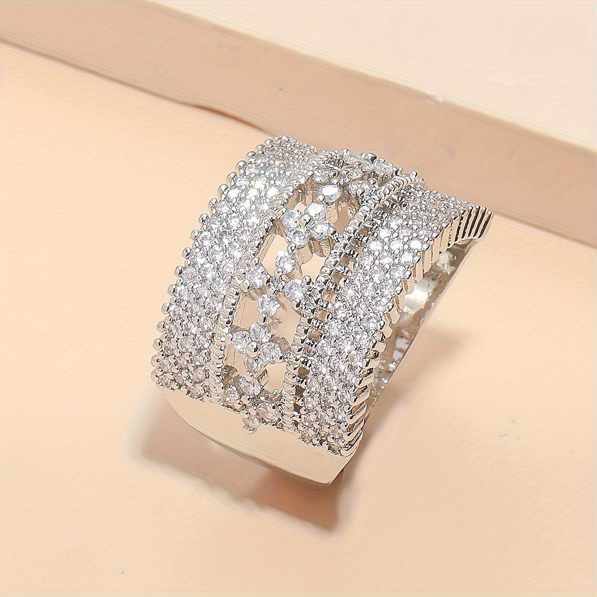 Unisex Zircon Inlaid Square Dignified Hollow Rings