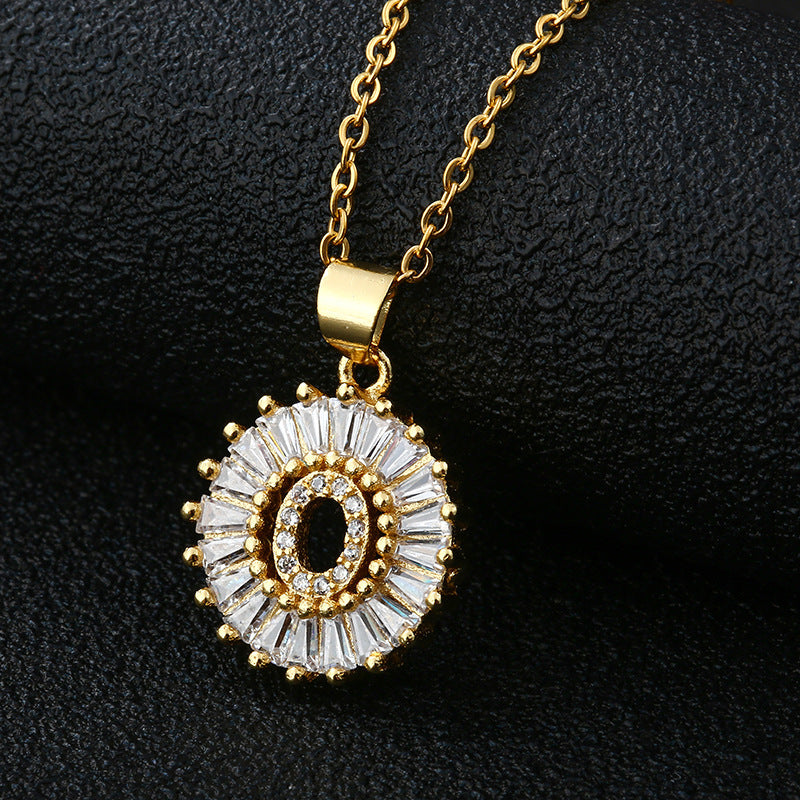 Xi Copper Inlaid Zircon Small Size Round Necklaces