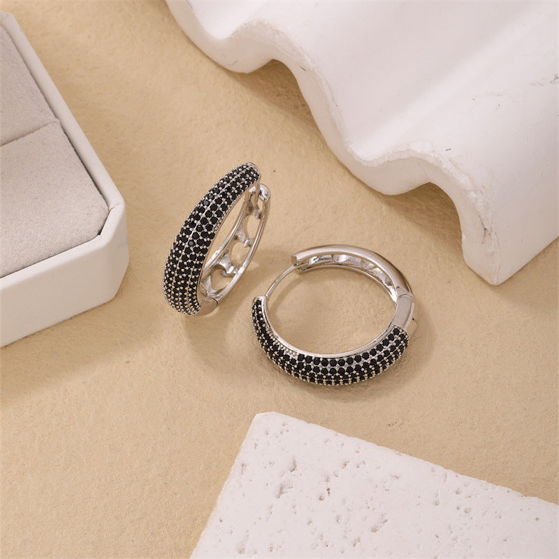 Round Micro Inlaid Zircon Clip Advanced Sense Earrings