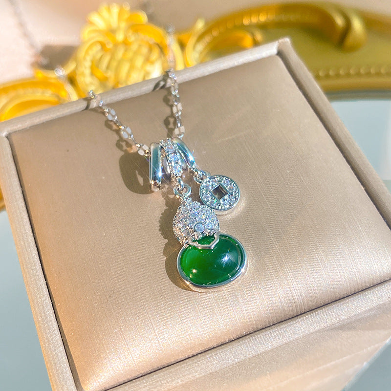 Women's Diamond Imitation Chalcedony Series Titanium Steel Exquisite High-grade Tassel Gourd Necklace