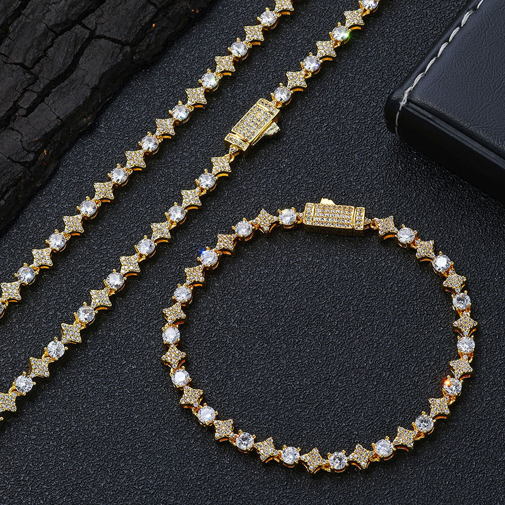 Men's Star Zircon Tennis Hip Hop Trendy Jewelry Set