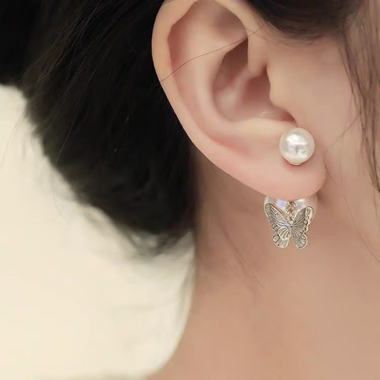 Refined Zircon Snowflake Pearl Niche Design Earrings