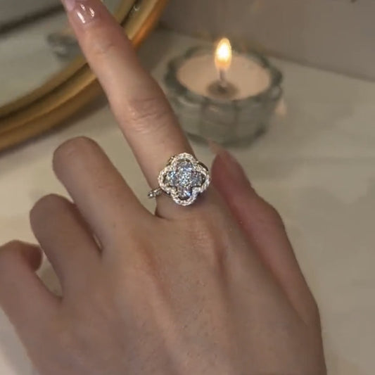 Women's Style Four-leaf Flower Zircon Rotatable Index Finger Light Luxury Minority Rings