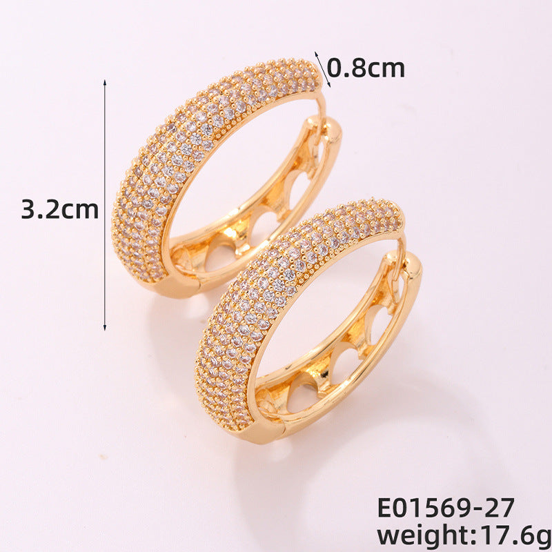 Round Micro Inlaid Zircon Clip Advanced Sense Earrings