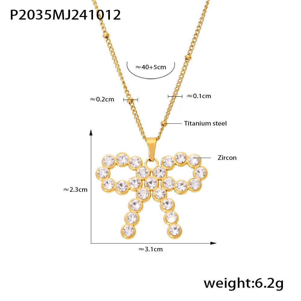 Women's Wheel Bow Shell Pearls Zircon Clavicle Titanium Necklaces