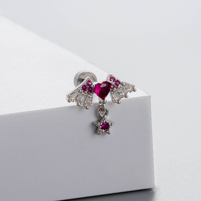 Gold Titanium Steel Ear Bone Angel Wings Loving Heart Earrings