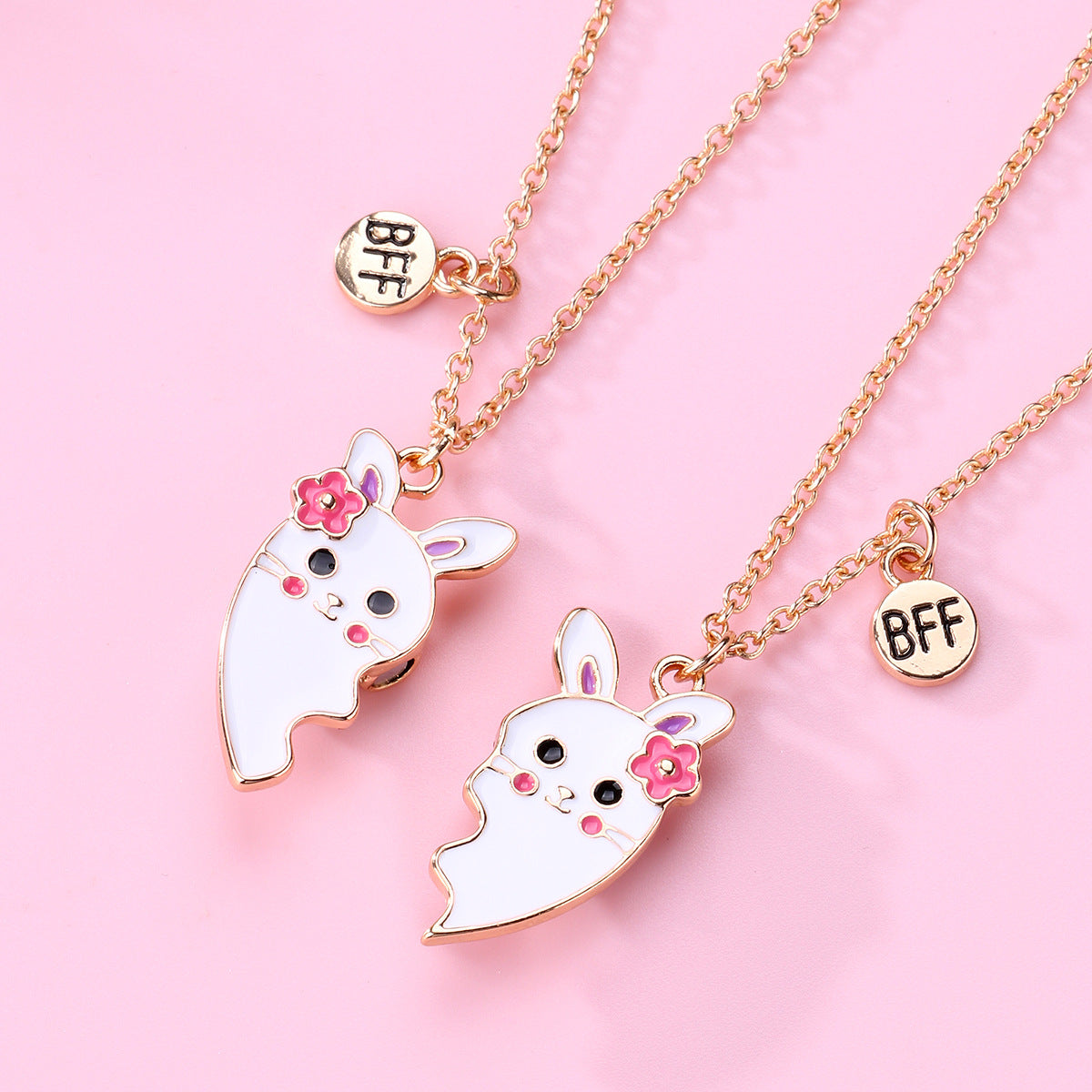 Children's Rabbit Cartoon Good Friends Heart-shaped Alloy Dripping Necklaces