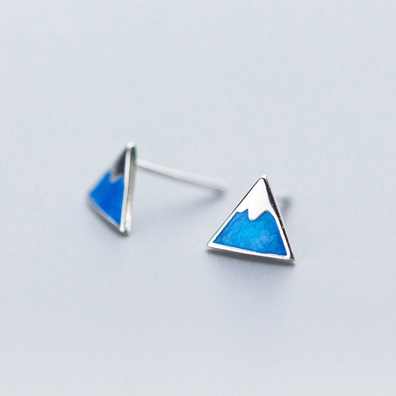 Korean Style Snow Mountain Cute Fresh Mori Fuji Blue Stud Earrings