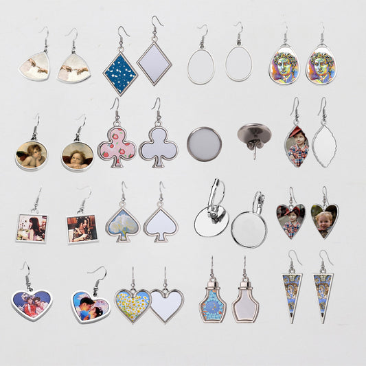 Heart-shaped Round Water Drop Triangle Square Blank Earrings