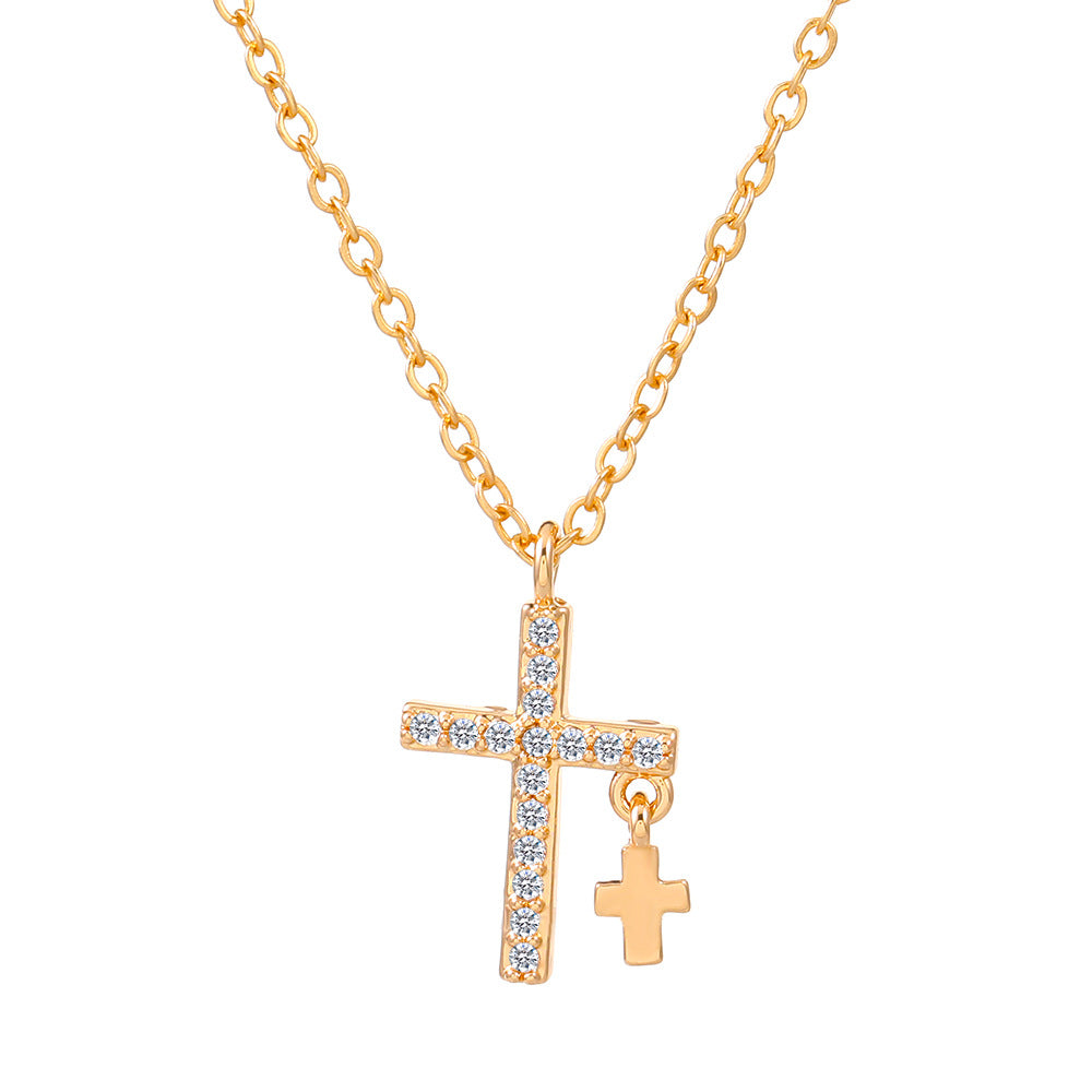 Full Diamond Cross Female Creative Design Geometric Necklaces