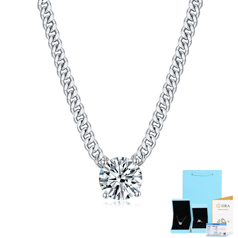 Men's Sier Chain Moissanite Cuban Clavicle Necklaces