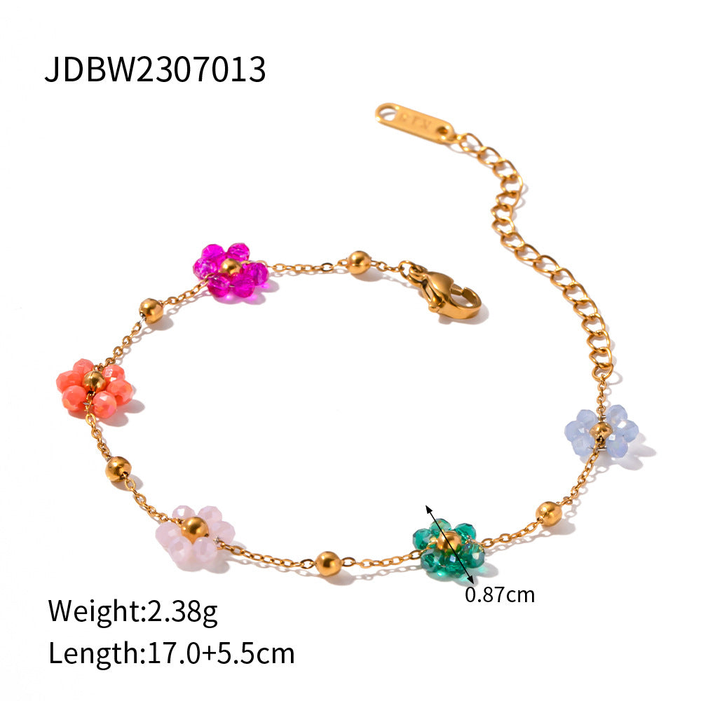 Women's Design Stainless Steel Handmade Colored Flowers Bracelets