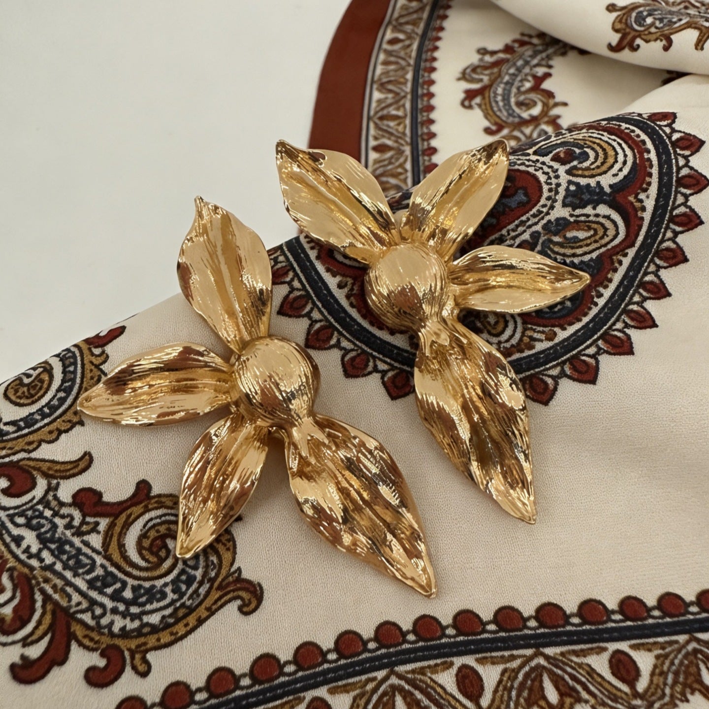 Petal Metal Asymmetric Golden Flower-shaped Fan-shaped Earrings