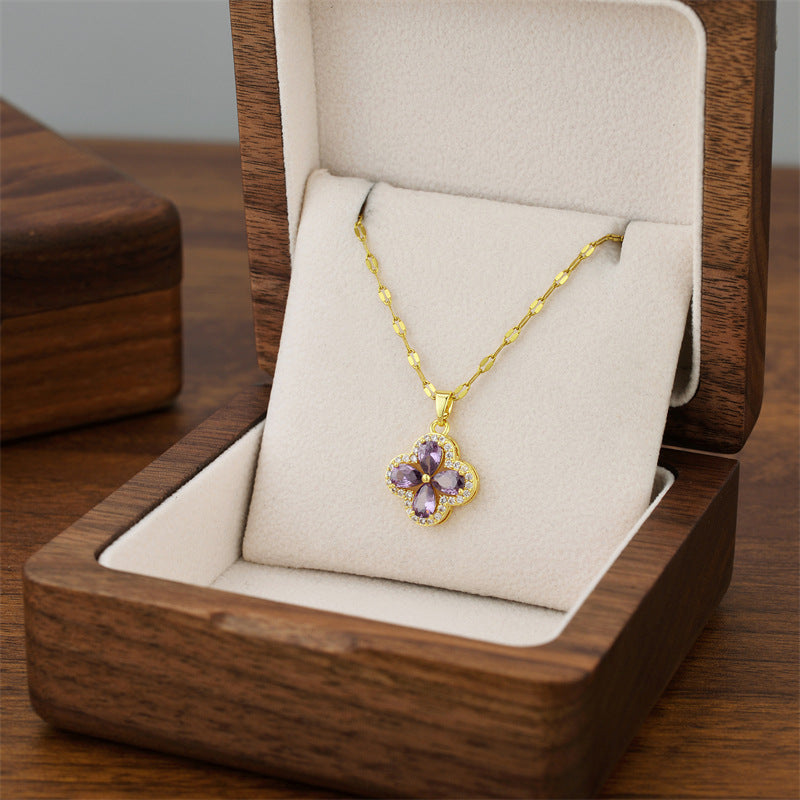 Women's Zircon Four-leaf Clover Titanium Steel Advanced Design Necklace