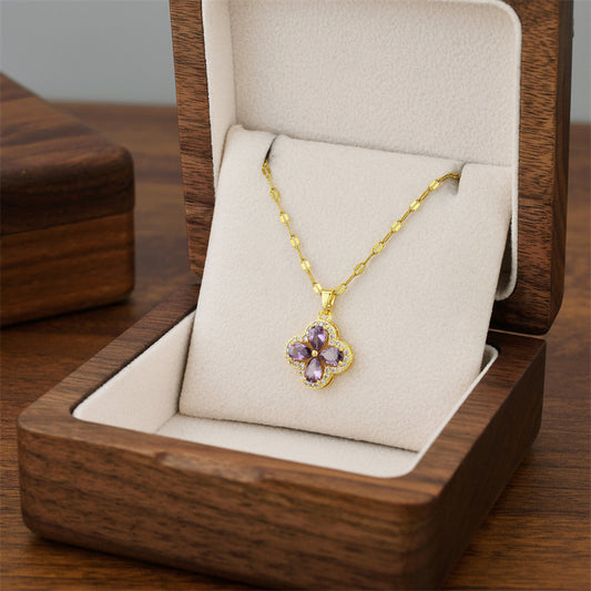 Women's Zircon Four-leaf Clover Titanium Steel Advanced Design Necklace