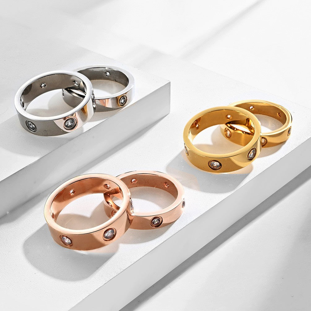 Steel Diamond Couple Male Female Trendy Rings