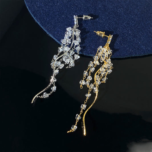 Women's French Entry Lux Long Zircon Tassel Stud Earrings