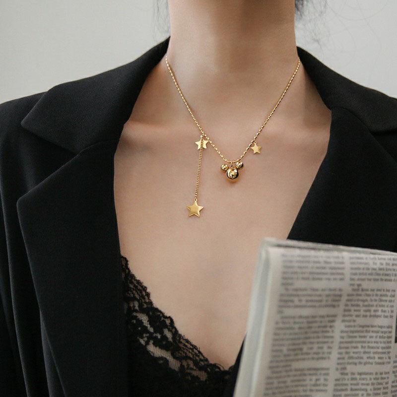 Cold Style Steel Ball Cartoon Five-pointed Star Titanium Necklaces