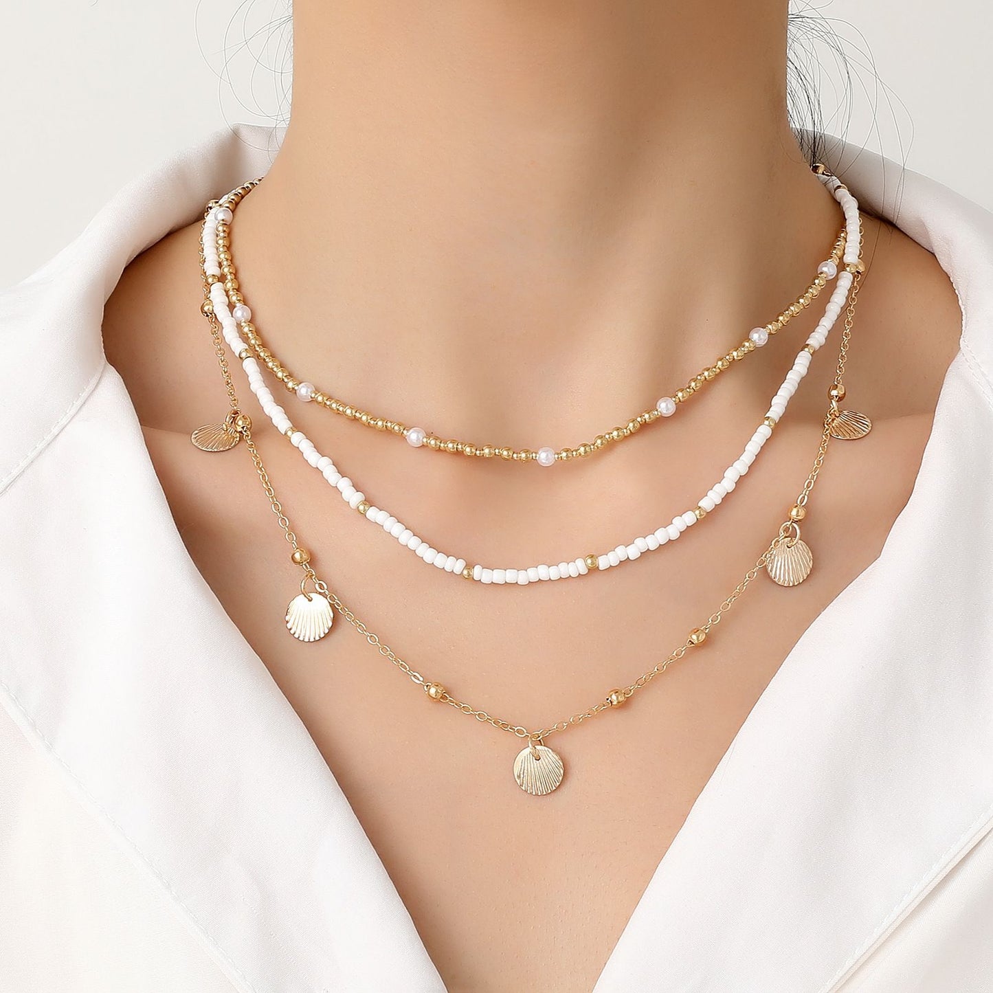 Shell Twin Bead Female Niche Stringed Pearls Necklaces