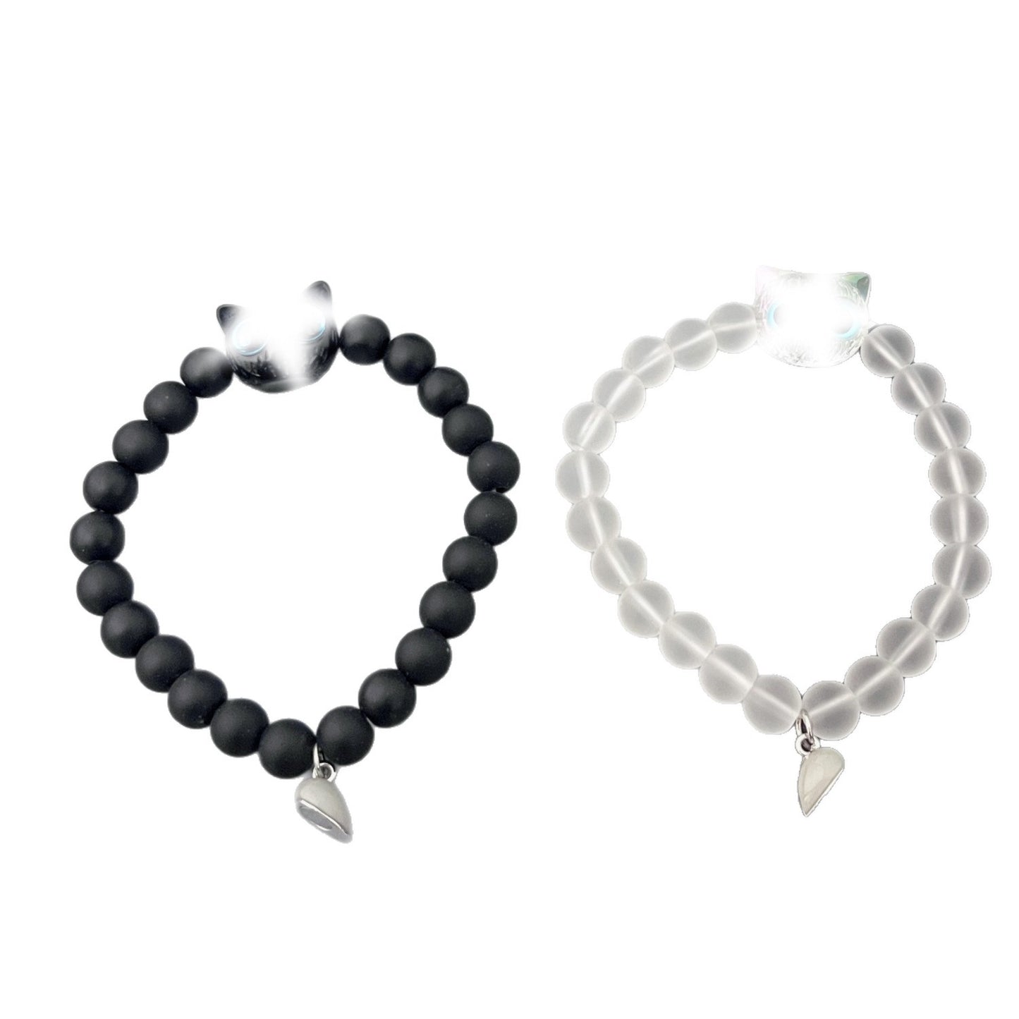 Black Frosted Micro Glass Bead Beaded Luminous Love Magnetic Buckle Bracelet
