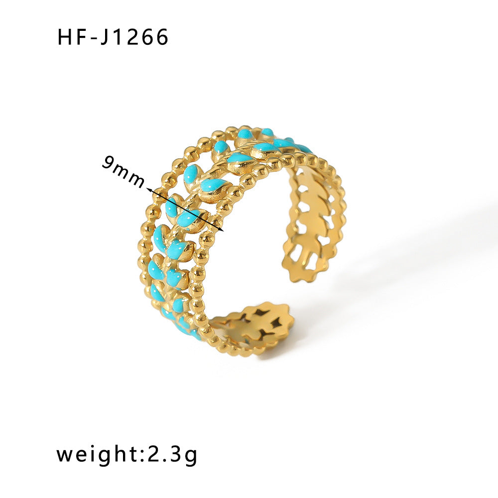 Minority Design Irregular Oil Pressure Gold Titanium Steel Open Female Rings