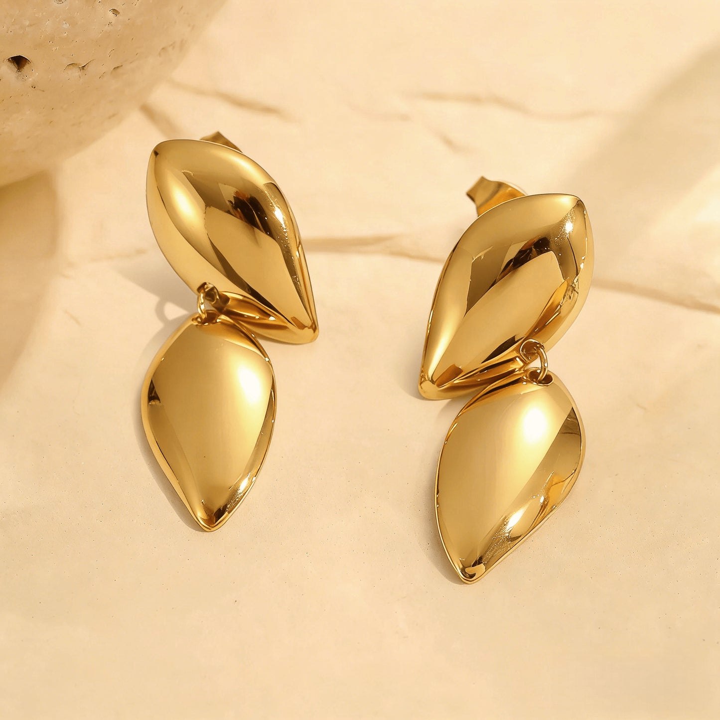 Personality Stainless Steel Asymmetric Retro Exaggerated Irregular Double Leaf Special Rings