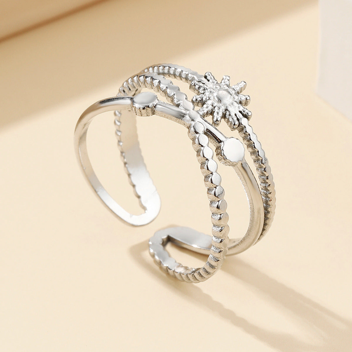 Retro Sunflower Design Stainless Steel Female Gold Ring