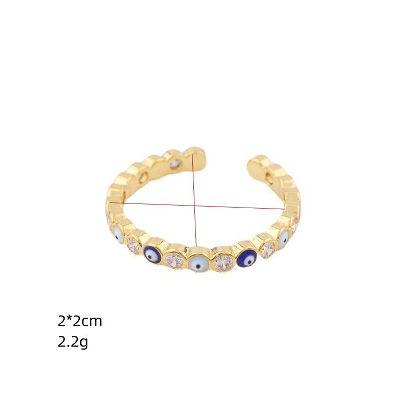Eye Brass Open Zircon Diamond Adjustable Fashion Ring