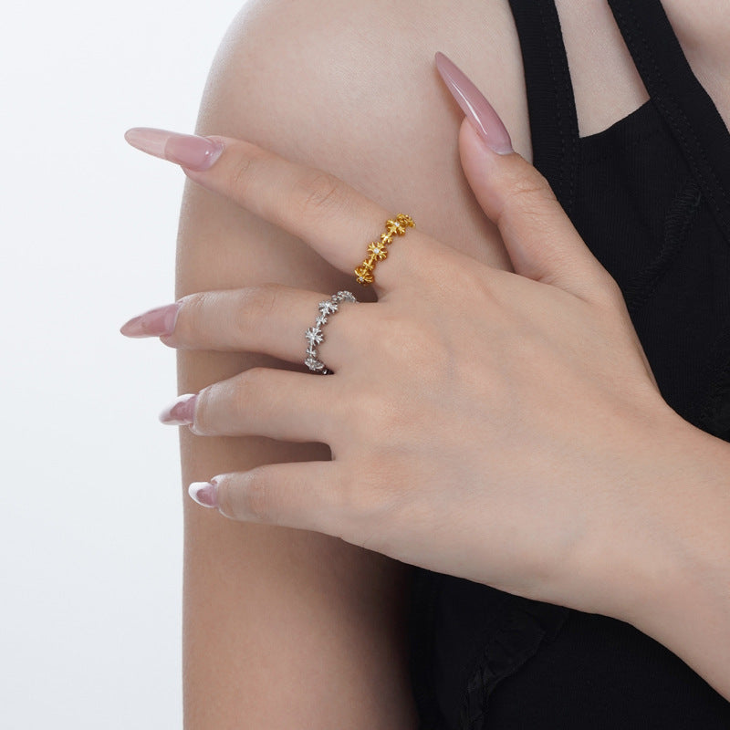 Korean Style Simple Compact Sterling Sier Starry Cold Wind Niche Rings