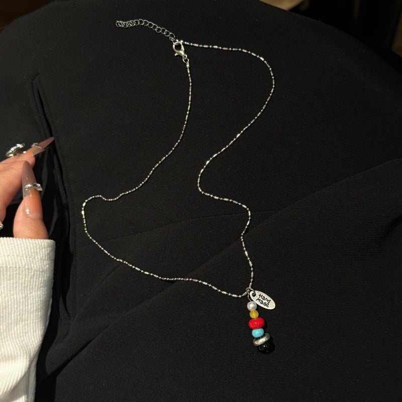 Contrast Color Beaded Niche Design Unique Sweater Chain Retro High Pendants