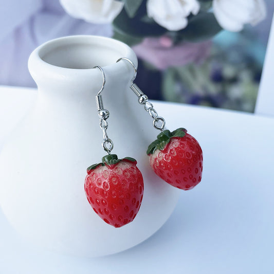 Fresh Sweet Synthetic Resin Fruit Strawberry Earrings