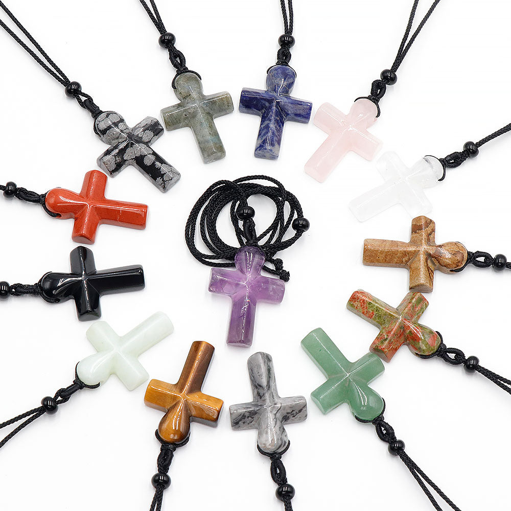 Natural Crystal Thanksgiving Gift Agate Woven Stone Cross Pendants