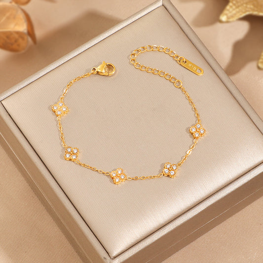 Women's High-grade Gold Diamond Four-leaf Clover Exquisite Bracelet