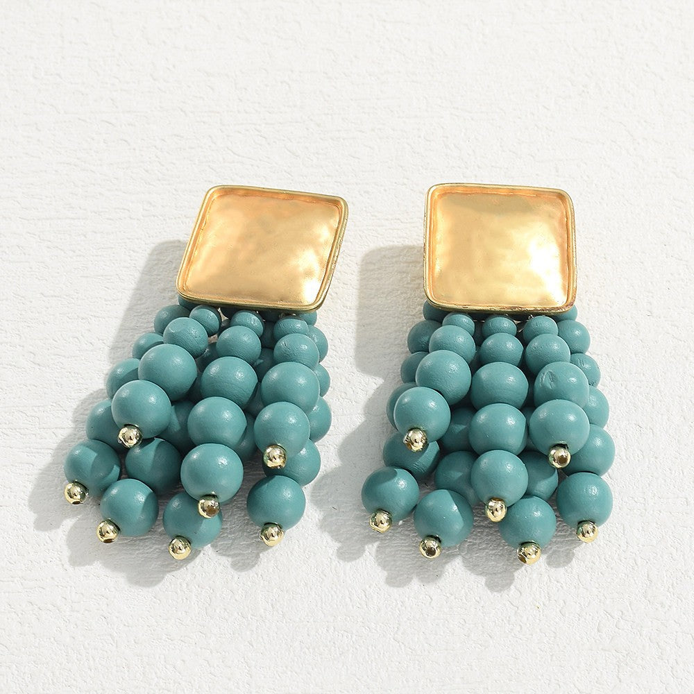 Women's Retro Red Wooden Bead High-grade Light Luxury Holiday Atmosphere Earrings