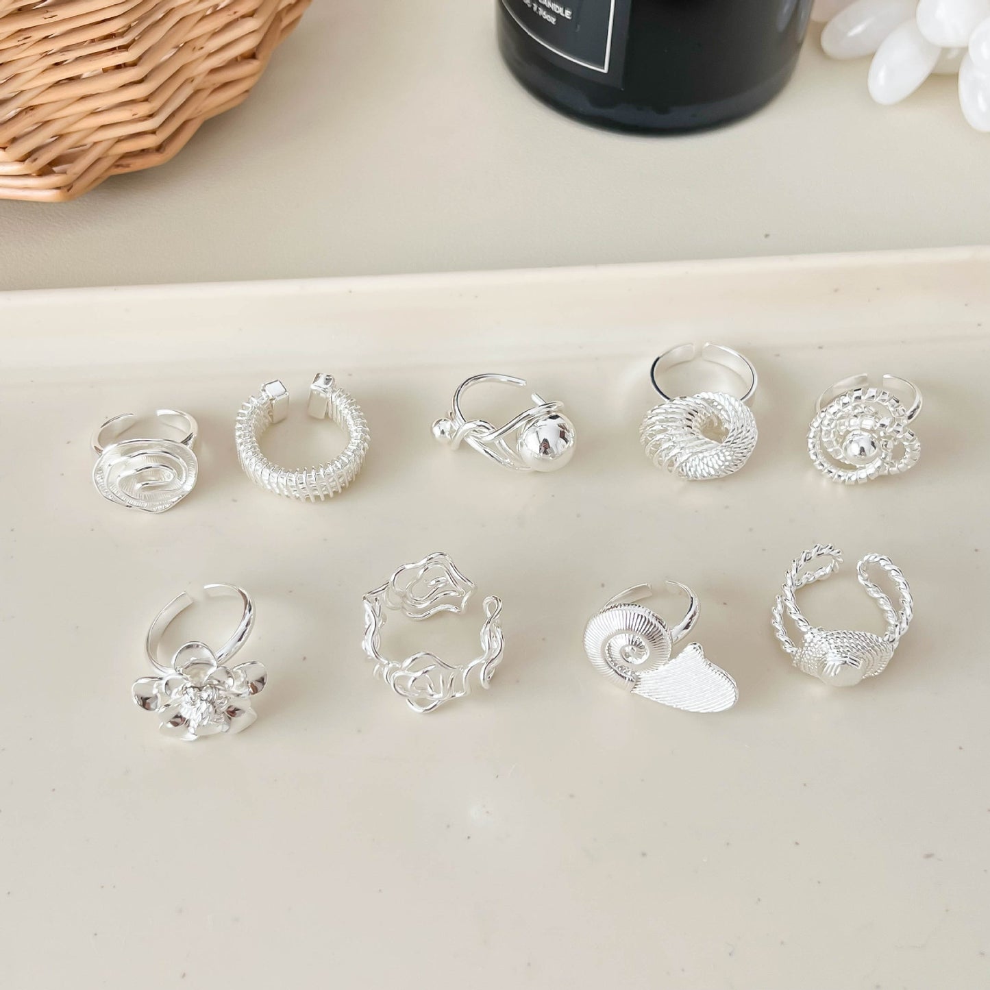 Wind Cold Irregular Geometric Flower Light Luxury High Sense Ring