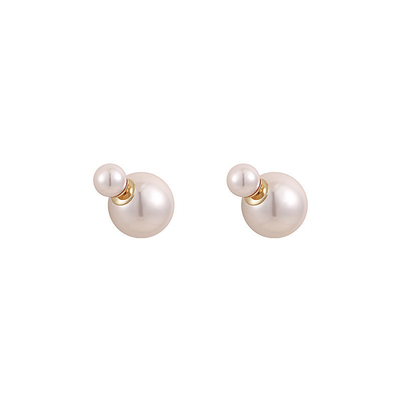 Sier Needle Niche Design Double-sided Pearl Female Advanced Earrings